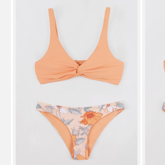 NEW Cupshe Romantic Flower Twist-Front Bralette and Hipster Bikini orange small - Picture 3 of 12